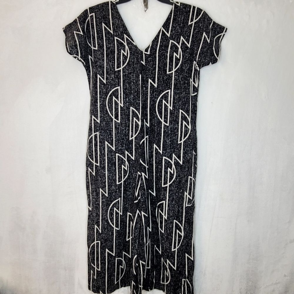 Bel Kazan Linen Blend Black and White Geometric Print Romper Size XS